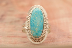 Genuine Kingman Water Web Turquoise Sterling Silver Navajo Ring